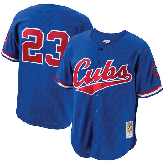 Ryne Sandberg Chicago Cubs Mitchell & Ness Cooperstown Collection Mesh Batting Practice Button-Up Jersey - Royal