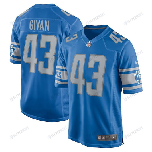 Nolan Givan 43 Detroit Lions Player Game Jersey - Blue