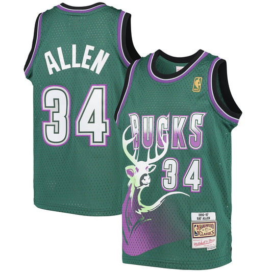 Ray Allen Milwaukee Bucks Mitchell & Ness Youth 1996-97 Hardwood Classics Swingman Jersey - Green