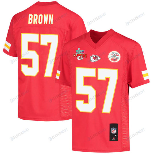 Orlando Brown 57 Kansas City Chiefs Super Bowl LVII Champions 3 Stars Youth Game Jersey - Red