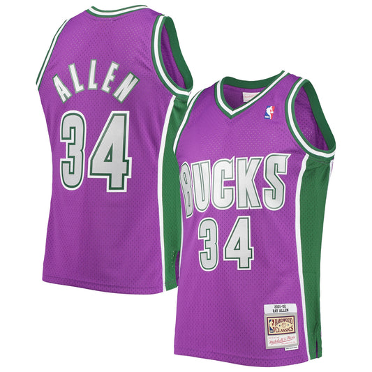 Ray Allen Milwaukee Bucks Mitchell & Ness Hardwood Classics Swingman Jersey - Purple