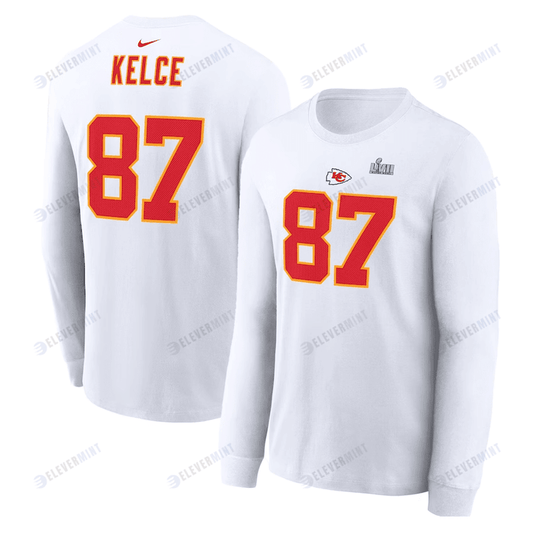 Travis Kelce Kansas City Chiefs Super Bowl LVII Long Sleeve T-Shirt - White