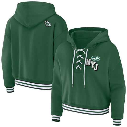 New York Jets WEAR by Erin Andrews Women's Lace-Up Pullover Hoodie - Green