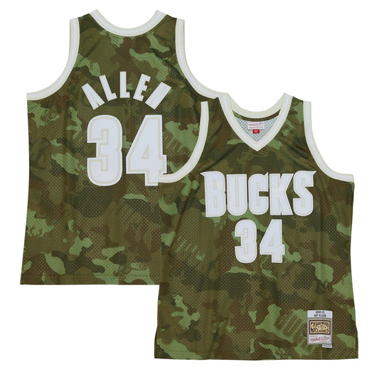 Ray Allen Milwaukee Bucks Mitchell & Ness Hardwood Classics 2000/01 Ghost Green Swingman Jersey - Camo