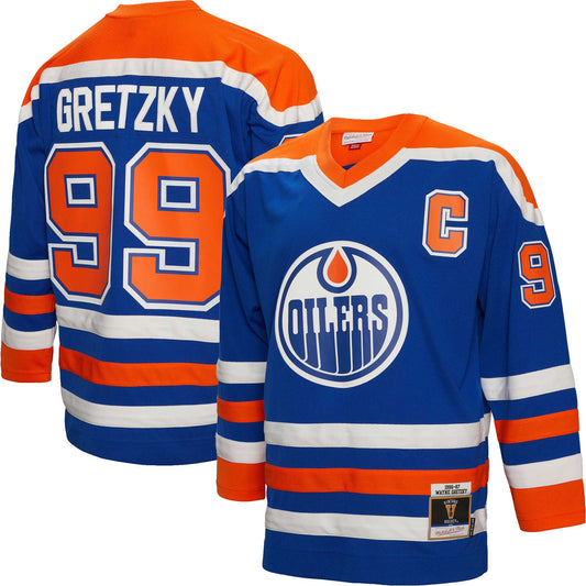 Wayne Gretzky Edmonton Oilers Mitchell & Ness 1986/87 Captain Patch Blue Line Player Jersey - Royal