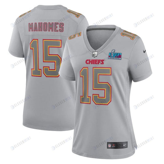 Patrick Mahomes 15 Kansas City Chiefs Women Super Bowl LVII Patch Atmosphere Fashion Game Jersey - Gray