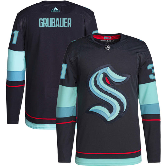 Philipp Grubauer Seattle Kraken adidas Home Authentic Primegreen Jersey - Navy