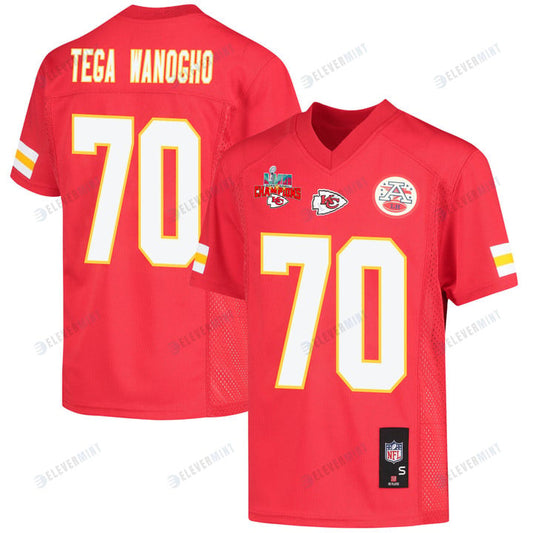 Prince Tega Wanogho 70 Kansas City Chiefs Super Bowl LVII Champions 3 Stars Youth Game Jersey - Red