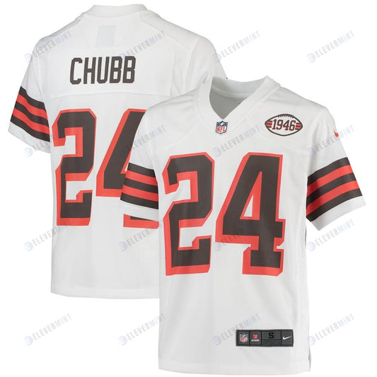 Nick Chubb 24 Cleveland Browns YOUTH Game Jersey - White