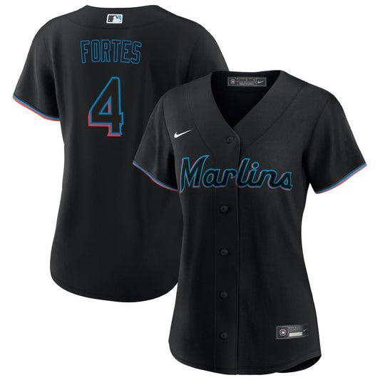 Nick Fortes Miami Marlins Nike Women's Alternate Replica Jersey - Black