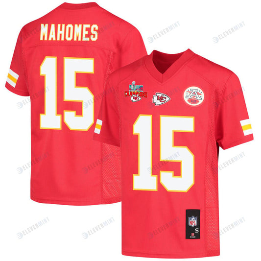 Patrick Mahomes 15 Kansas City Chiefs Super Bowl LVII Champions 3 Stars Youth Game Jersey - Red