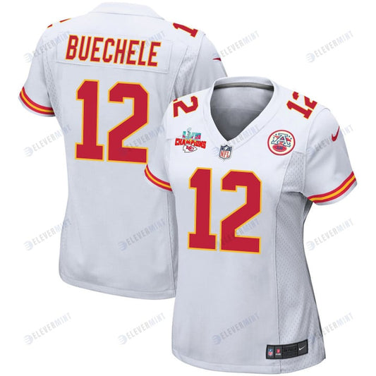 Shane Buechele 12 Kansas City Chiefs Super Bowl LVII Champions 3 Stars Women Game Jersey - White